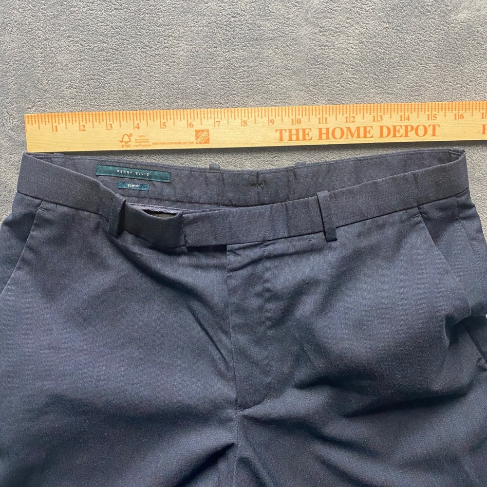 Perry Ellis Dress Pants Mens 32x30 Slim Fit Navy Blue Flat Front Trousers - Picture 3 of 8